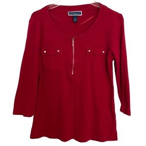 Karen Scott Red Long Sleeve Pullover Top Size Medium.
